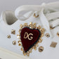 Studded Heart Leather Sneakers White