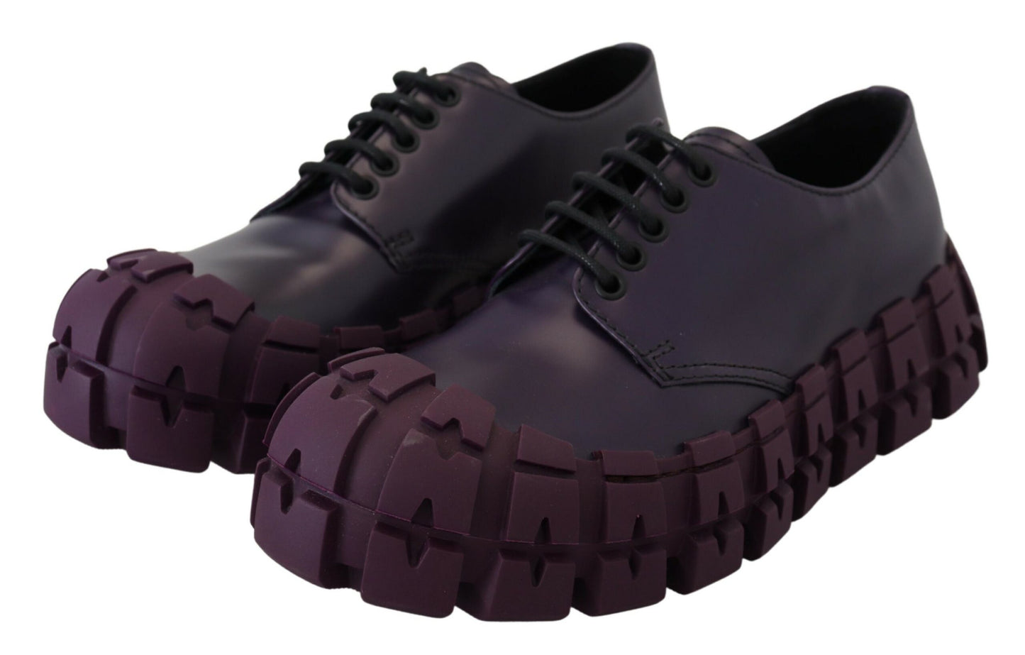 Elegant Purple Leather Lace-Up Sneakers