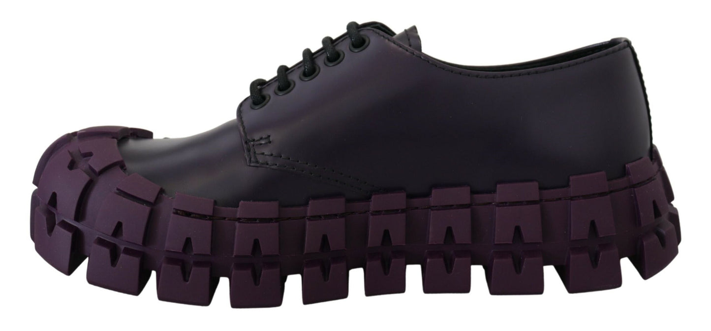 Elegant Purple Leather Lace-Up Sneakers