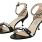 Elegant Black Leather Heels Sandals