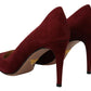 Elegant Dark Red Suede Heels Pumps