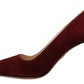 Elegant Dark Red Suede Heels Pumps