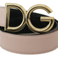 Elegant Beige Leather Belt with Metal Logo Buckle