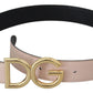 Elegant Beige Leather Belt with Metal Logo Buckle