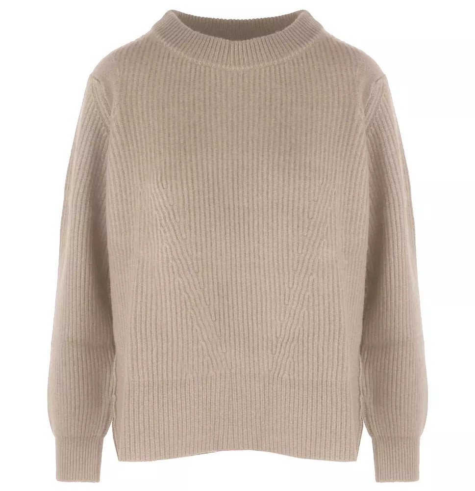 Elegant Cashmere Crew Neck Sweater in Beige