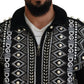 Elegant Patterned Bomber Jacket with Pearl Details