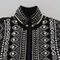 Elegant Patterned Bomber Jacket with Pearl Details