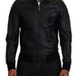 Elegant Black Leather Bomber Jacket