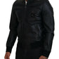 Elegant Black Leather Bomber Jacket