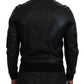 Elegant Black Leather Bomber Jacket