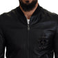 Elegant Black Leather Bomber Jacket