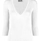 Chic V-Neck Ribbed Sweater with Quarter Sleeves