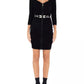 Elegant Wool Blend Sheath Dress with Logo Waistband