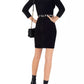 Elegant Wool Blend Sheath Dress with Logo Waistband