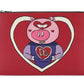 Red Calfskin Leather Clutch with Pig Design