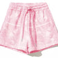 Abstract Pink Cotton Shorts with Drawstring