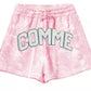 Abstract Pink Cotton Shorts with Drawstring