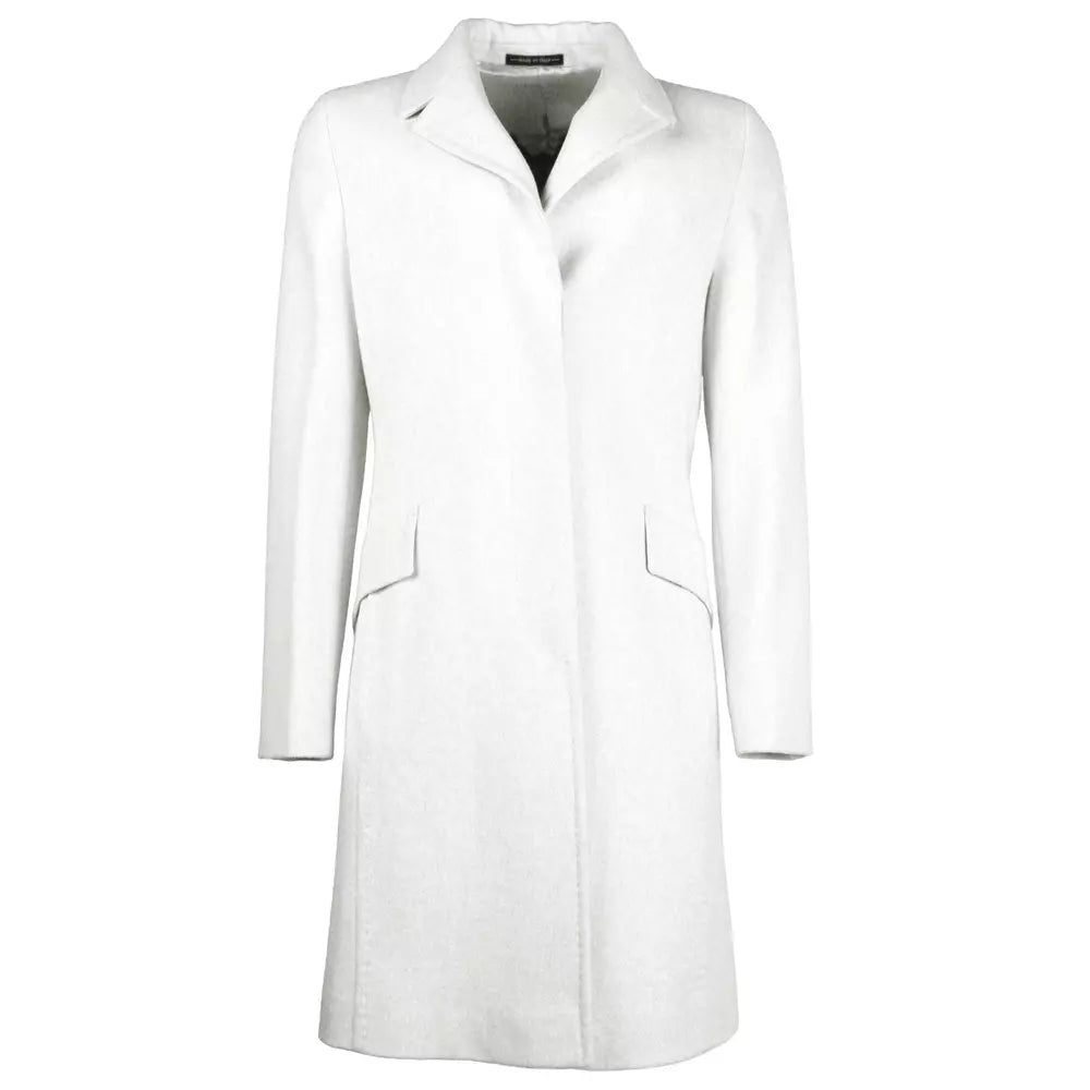 Elegant Virgin Wool White Coat