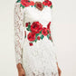 Elegant White Lace Dress with Floral Appliqués