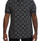 Elegant Black Crown Print Polo Tee