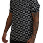 Elegant Black Crown Print Polo Tee