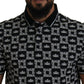 Elegant Black Crown Print Polo Tee