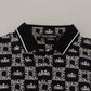 Elegant Black Crown Print Polo Tee