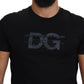 Elegant Black Logo Print Cotton T-Shirt