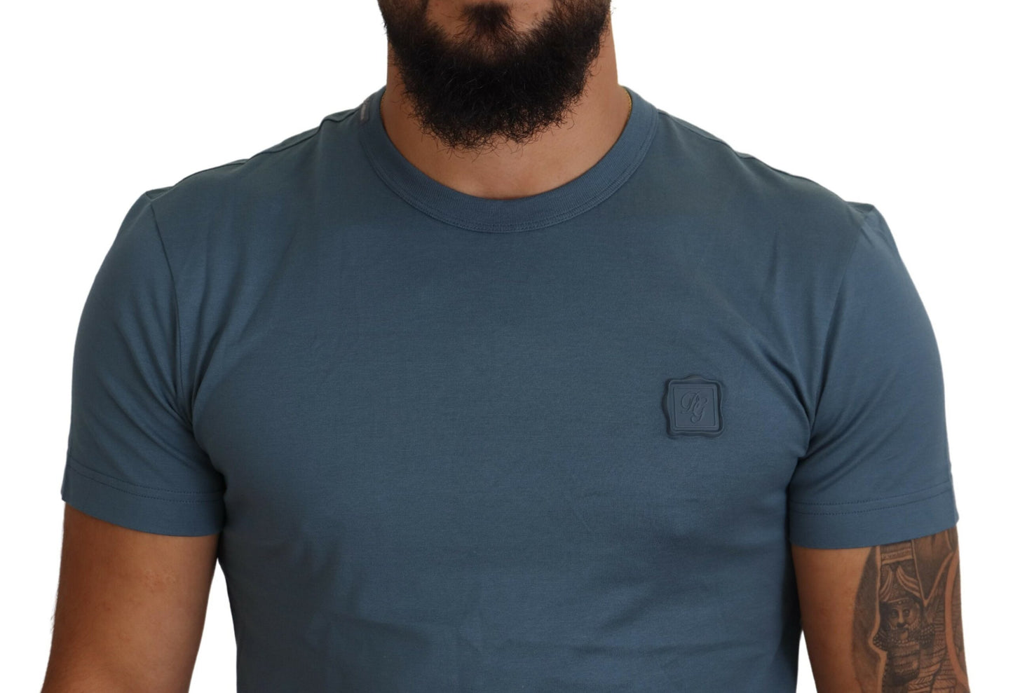 Elegant Blue Crew Neck Logo Tee