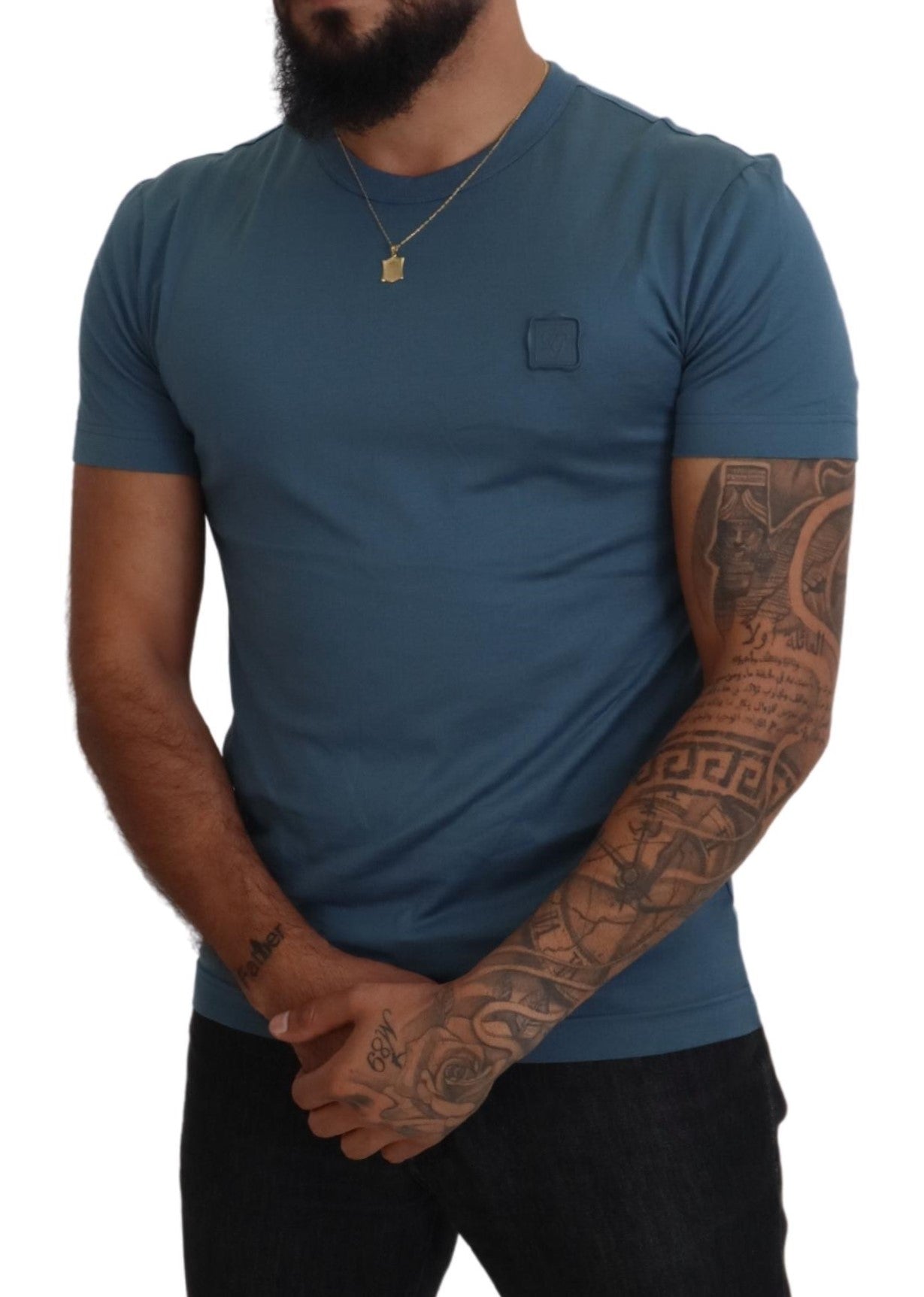Elegant Blue Crew Neck Logo Tee