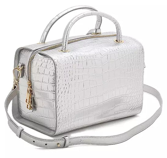 Elegant Silver Python Bowling Bag