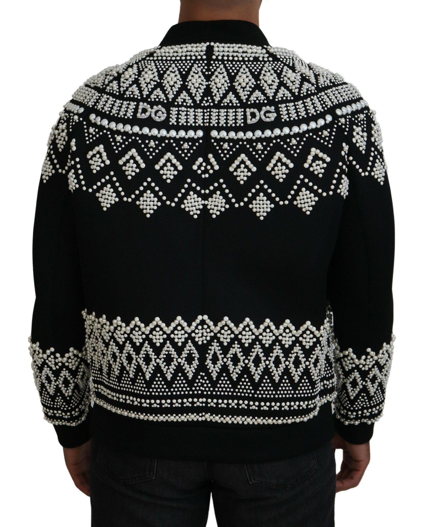 Embellished Black Cotton Zip Sweater