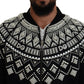 Embellished Black Cotton Zip Sweater