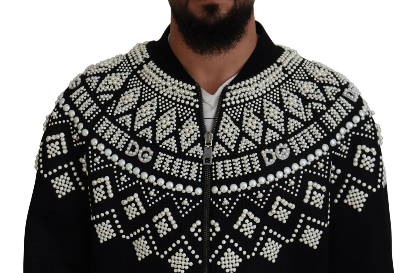 Embellished Black Cotton Zip Sweater