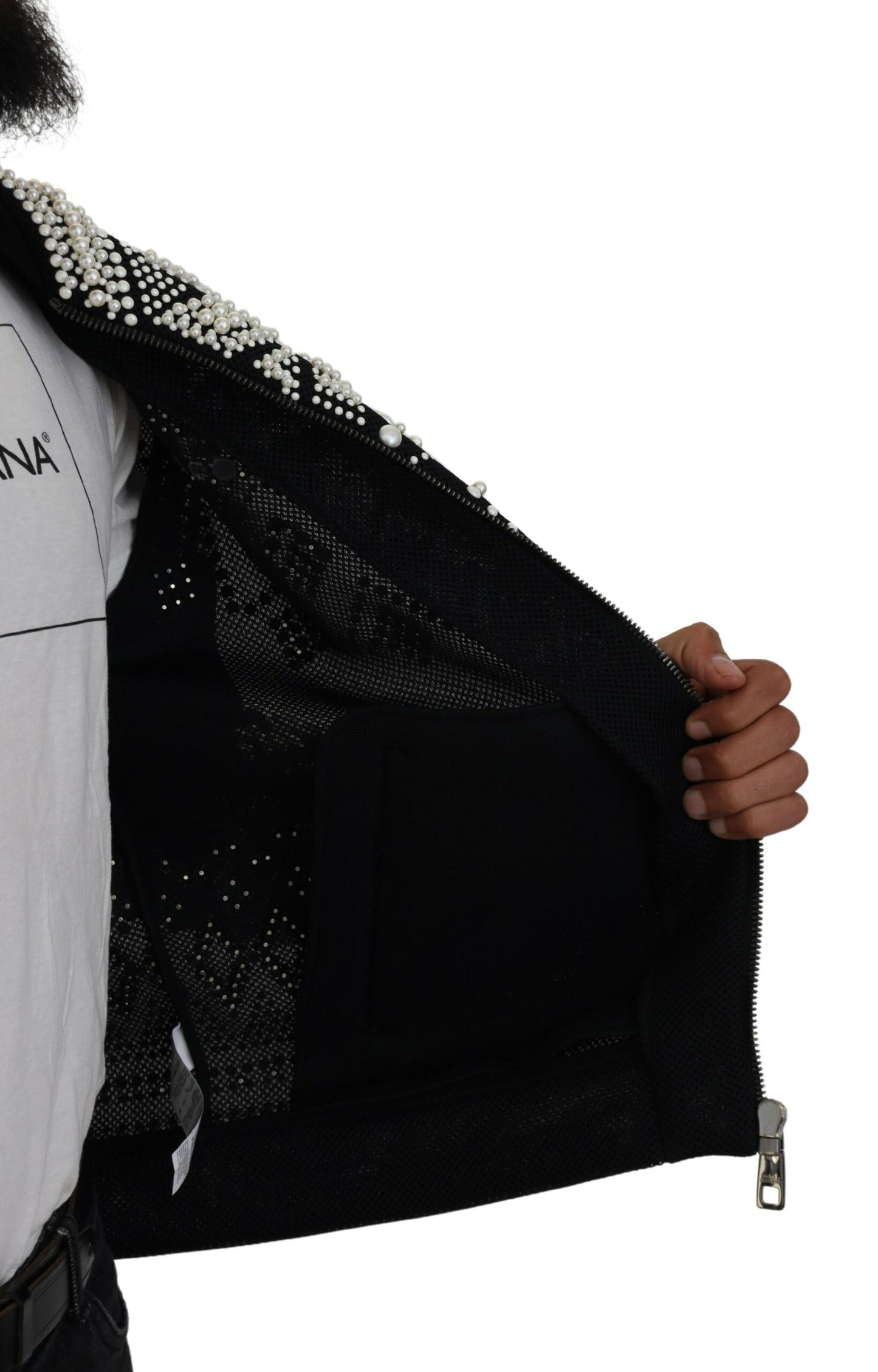 Embellished Black Cotton Zip Sweater
