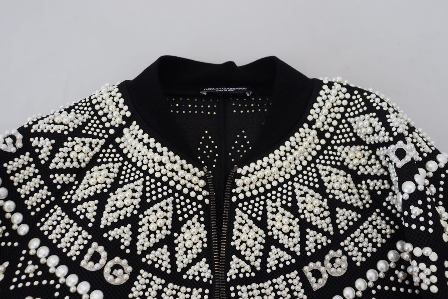 Embellished Black Cotton Zip Sweater