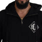 Elegant Black Cotton Hooded Sweater
