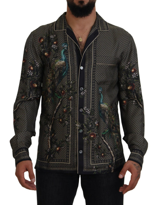 Elegant Ostrich Print Silk Shirt