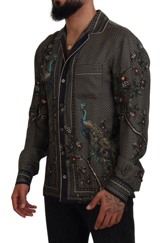 Elegant Ostrich Print Silk Shirt