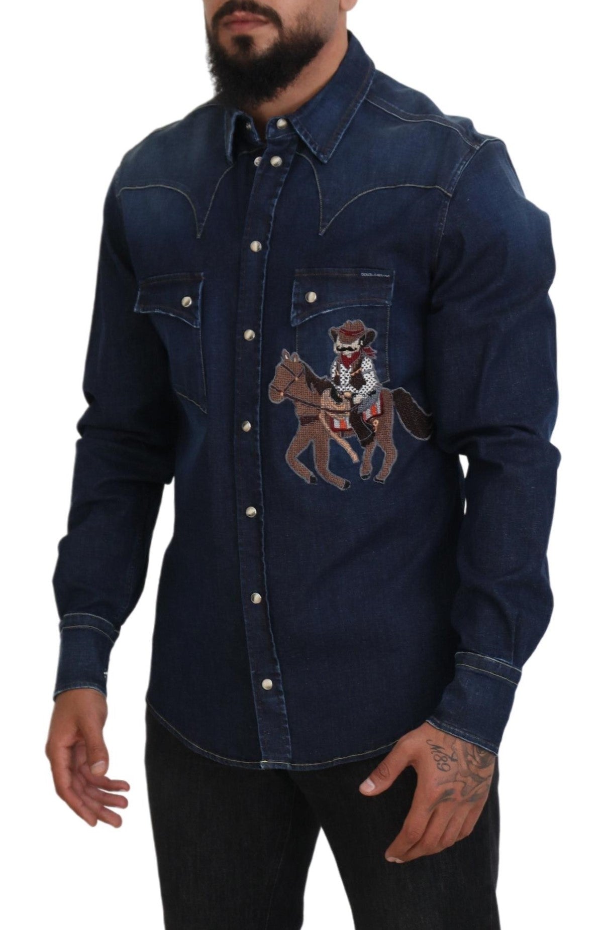 Chic Blue Cotton Blend Classic Shirt