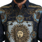 Elegant Blue Printed Silk Cotton Shirt