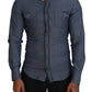Elegant Casual Blue Cotton Shirt