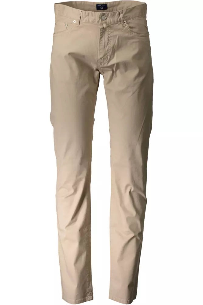 Beige Cotton Men Trouser