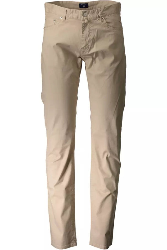 Beige Cotton Men Trouser