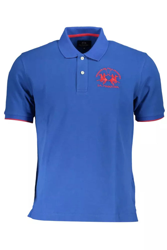 Blue Cotton Men Polo Shirt