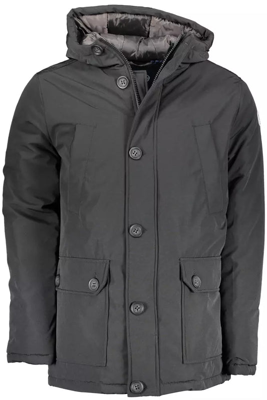 Black Polyester Men Parka