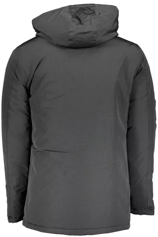 Black Polyester Men Parka