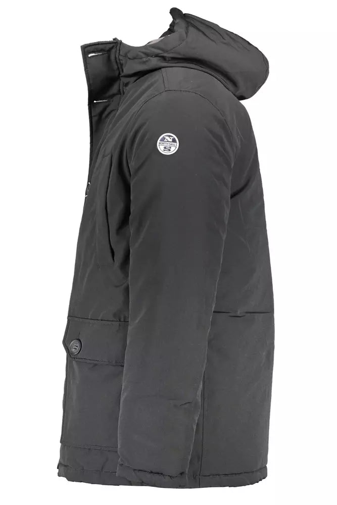 Black Polyester Men Parka