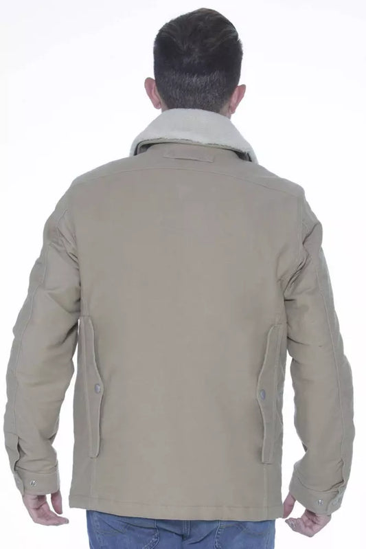 Beige Cotton Men Jacket