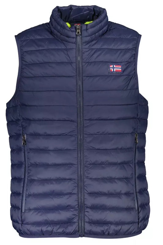 Blue Polyester Men Sleeveless Jacket
